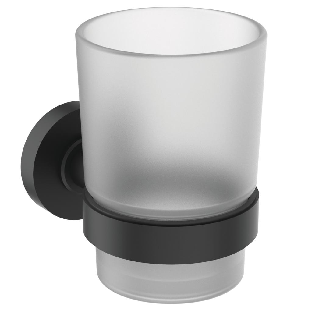 IOM стъклена чаша с държач - матово стъкло Черна коприна (черен мат)